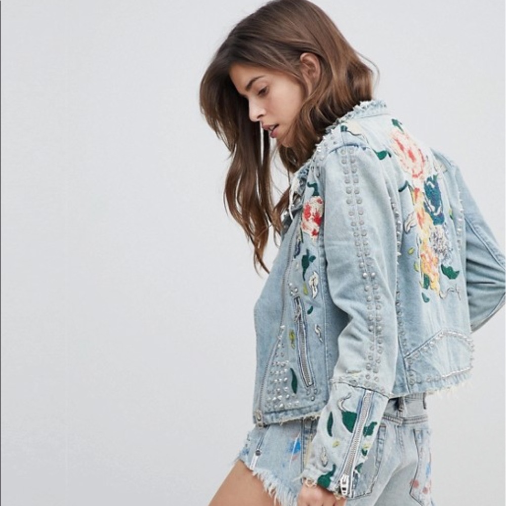 Blank NYC Embroidered Studded Biker Jacket